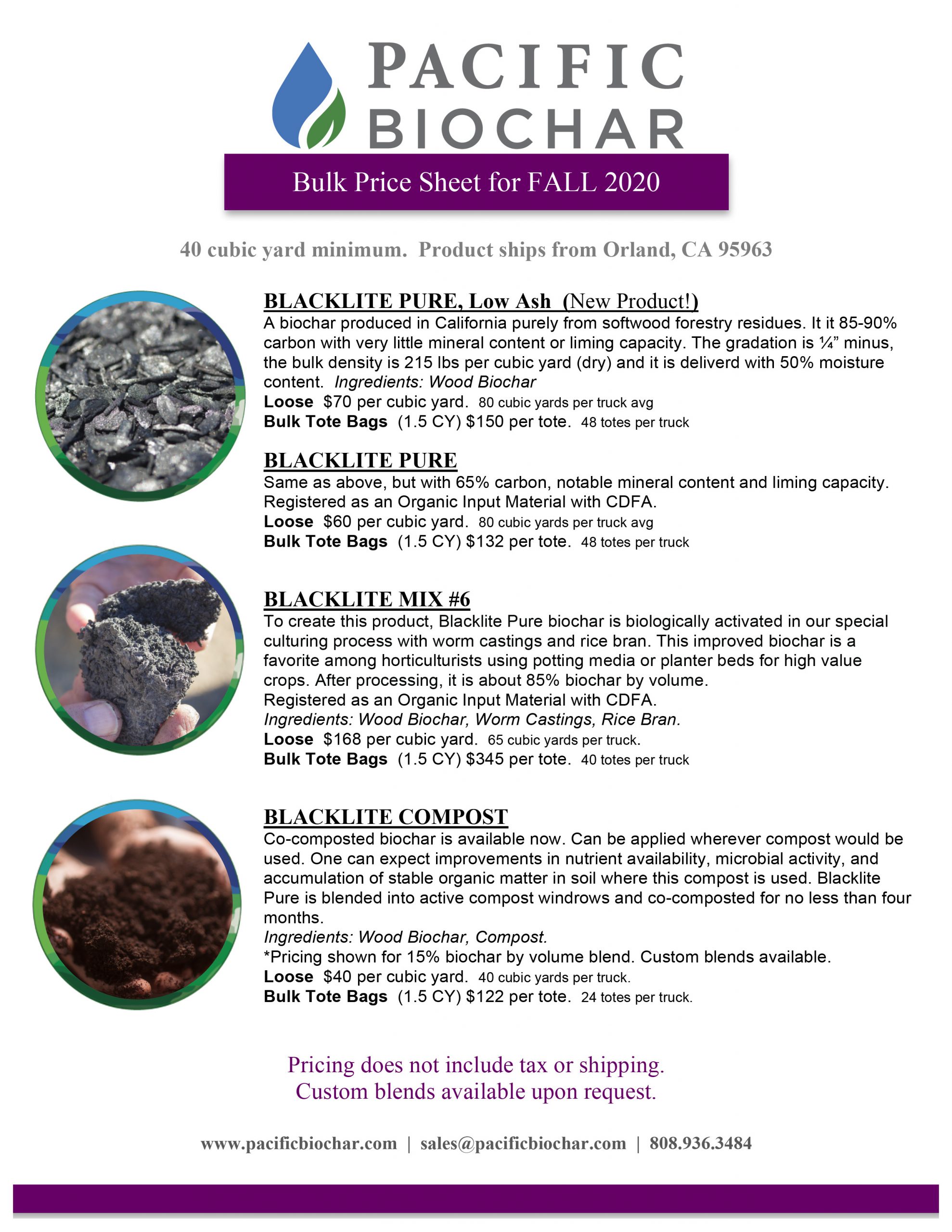 Biochar Price Sheet