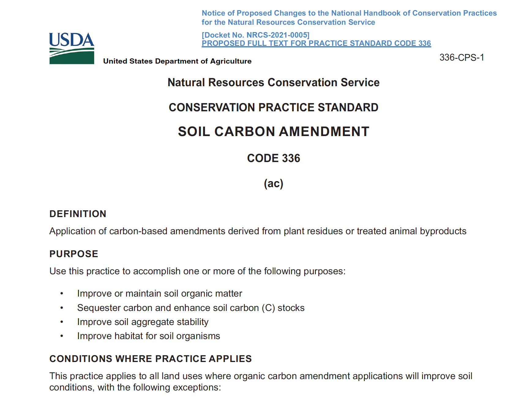 USDA NRCS Code 336 Soil Carbon Amendment