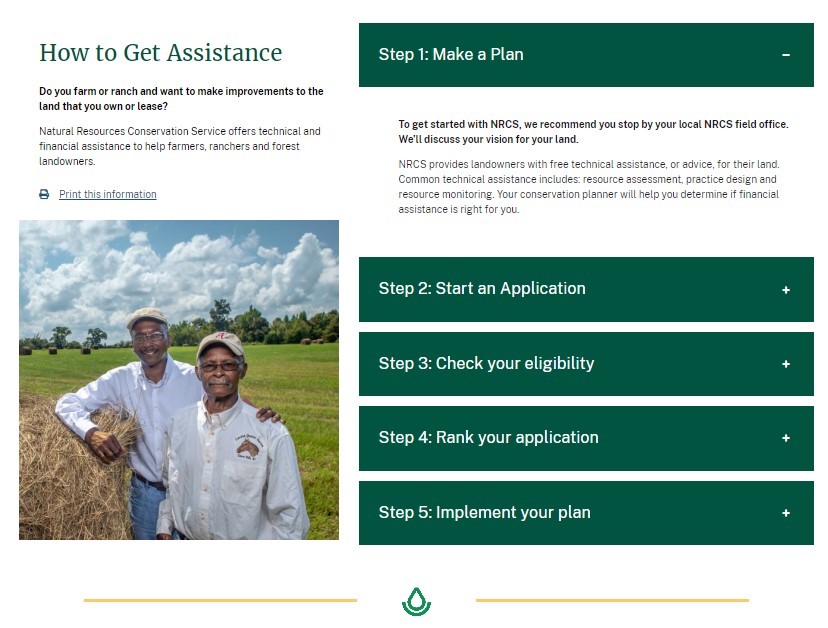 Screenshot from NRCS EQIP webpage, how to get assistance
